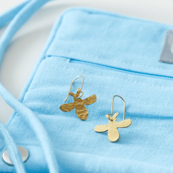 Handmade Hammered Bee Earrings - Picture 4 of 4